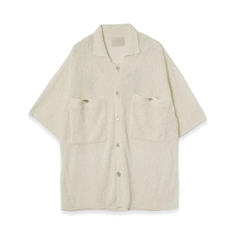 YOKE Cotton Sheer Knit Open Collar Shirt "Ecru"