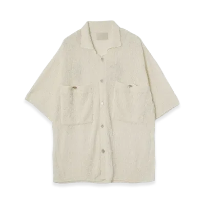 YOKE Cotton Sheer Knit Open Collar Shirt "Ecru"
