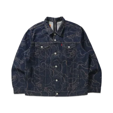 A BATHING APE x Levi's CAMO TRUCKER JACKET "Navy"