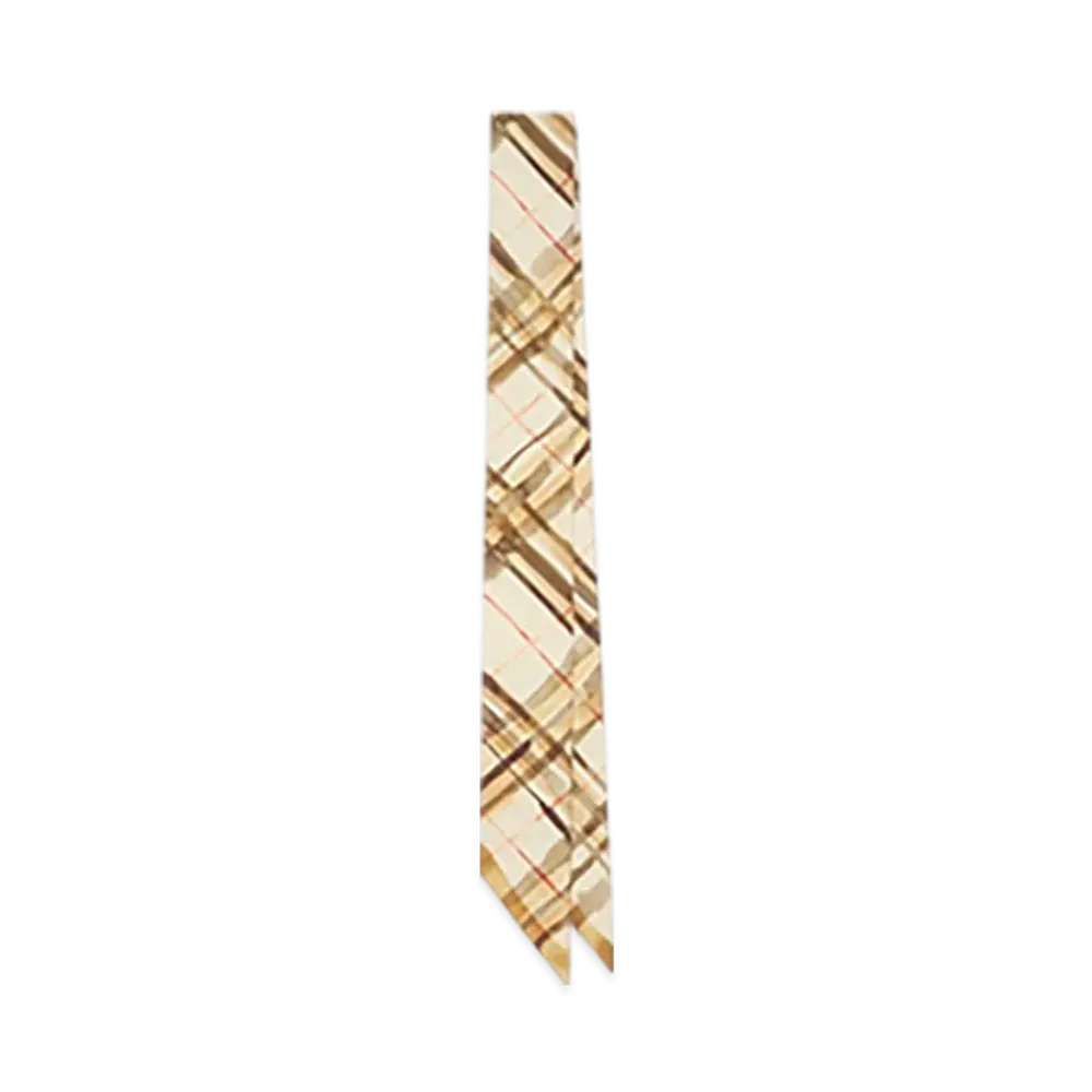 Burberry Skinny Reversible Check Silk Scarf "Nutmeg"