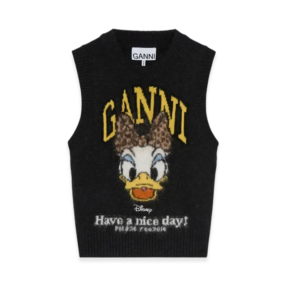 GANNI x Disney Daisy Duck Graphic Wool Vest "Phantom"