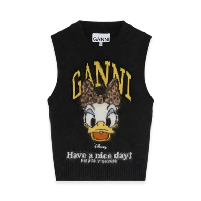 GANNI x Disney Daisy Duck Graphic Wool Vest "Phantom"