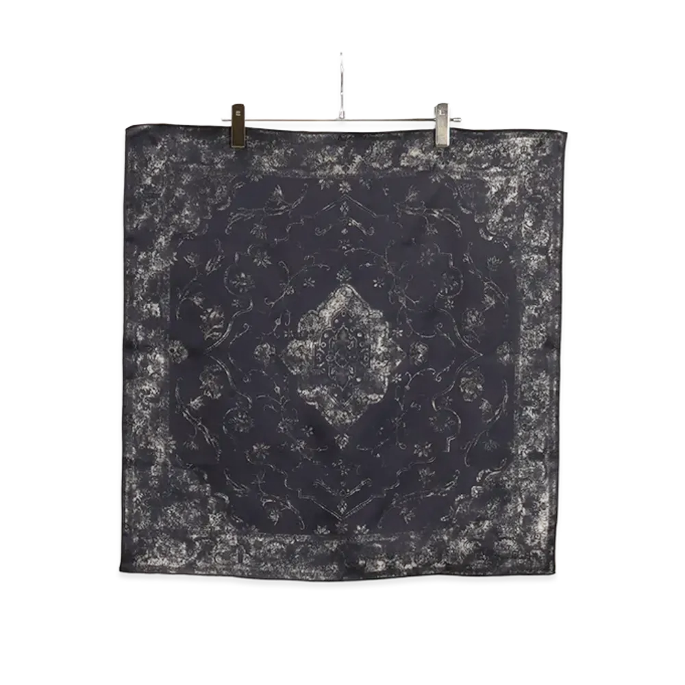 ANCELLM Hand-Drawn Silk Scarf "Navy"