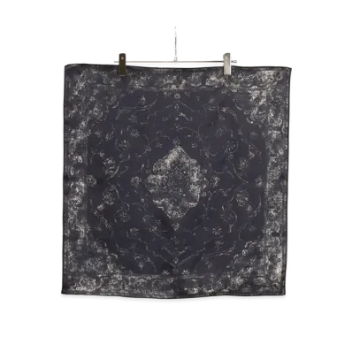 ANCELLM Hand-Drawn Silk Scarf "Navy"