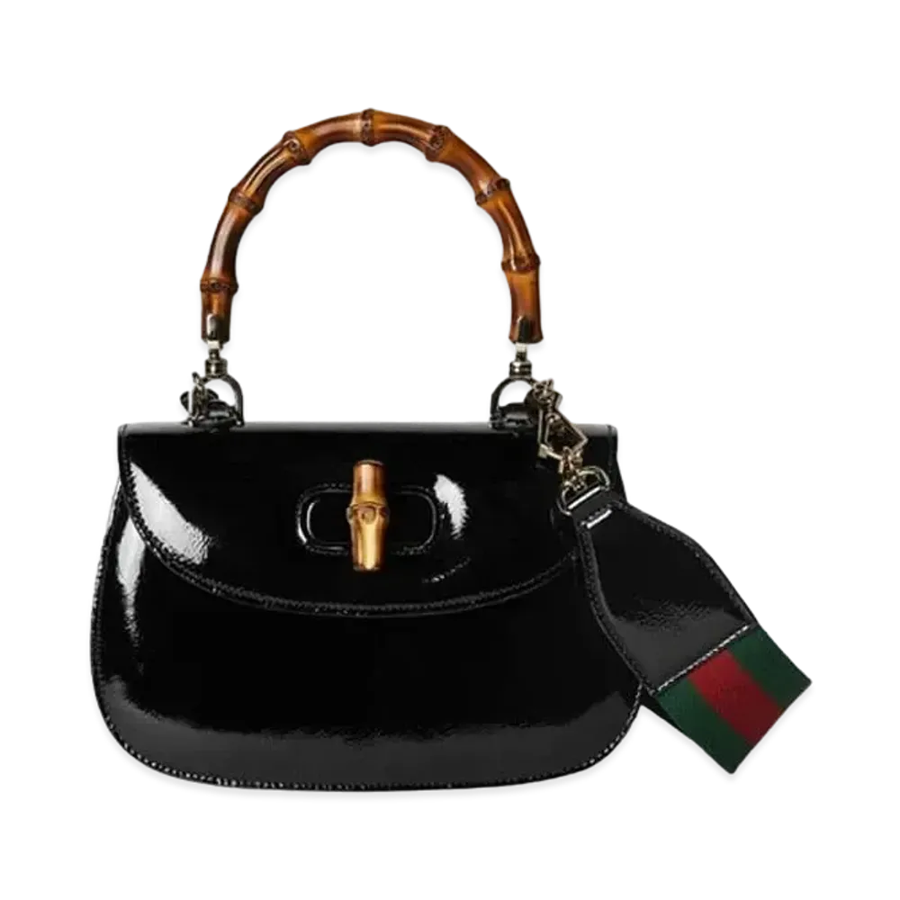 GUCCI Bamboo 1947 Small Top Handle Bag Patent Leather "Black"