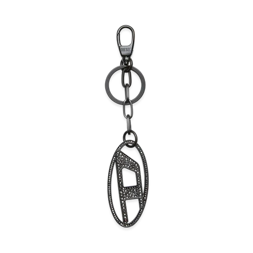 Diesel Holy-C Metal Oval D Keyring With Crystals "Black/Silver"