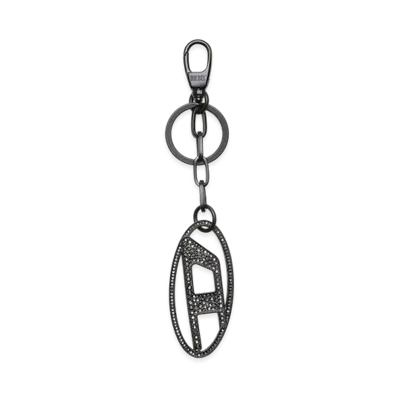 Diesel Holy-C Metal Oval D Keyring With Crystals "Black/Silver"
