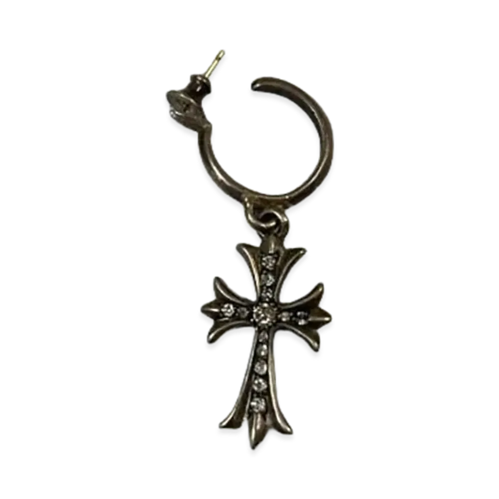 Chrome Hearts Tiny CH Cross Hoop Diamond Earrings "Silver"