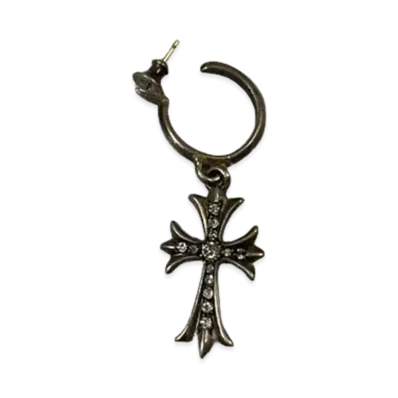 Chrome Hearts Tiny CH Cross Hoop Diamond Earrings "Silver"