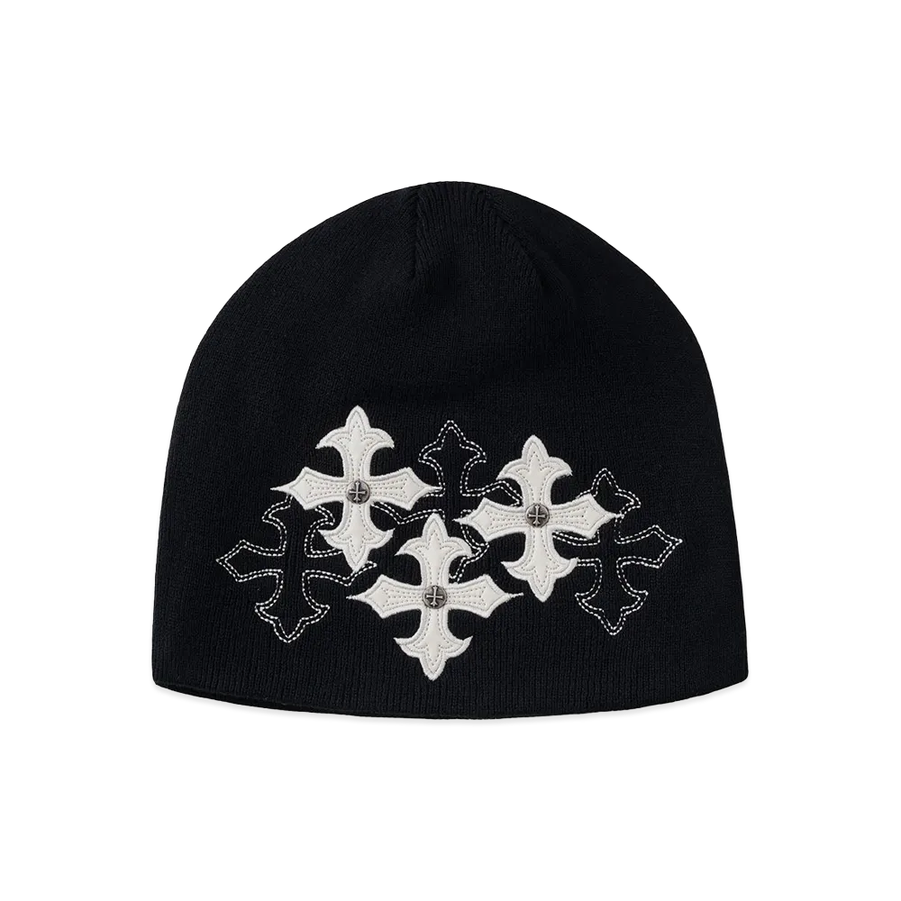 SUPPLIER Multiple Cross Leather Patch Beanie "Black"