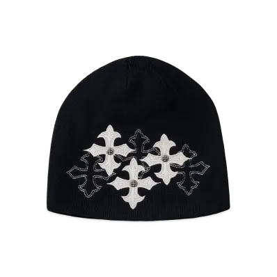 SUPPLIER Multiple Cross Leather Patch Beanie "Black"