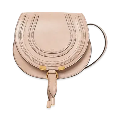 Chloe Small Marcie Saddle Bag In Shiny Leather "Deep Beige"