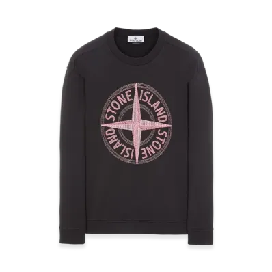 Stone Island 65484 Stitches Four Print Cotton Fleece Garment Dyed Crewneck Sweatshirt - 23SS "Black"