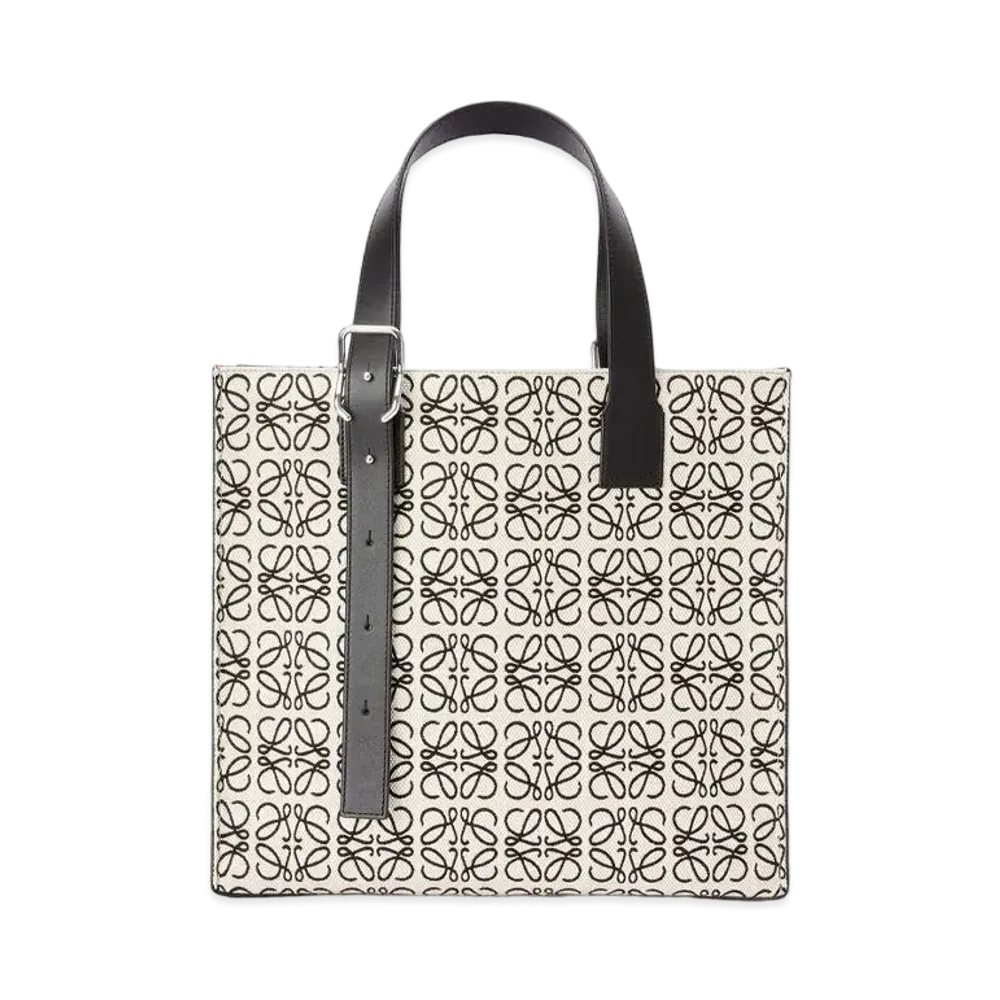 LOEWE Buckle Tote In Anagram Jacquard And Calfskin "Ecru / Black"