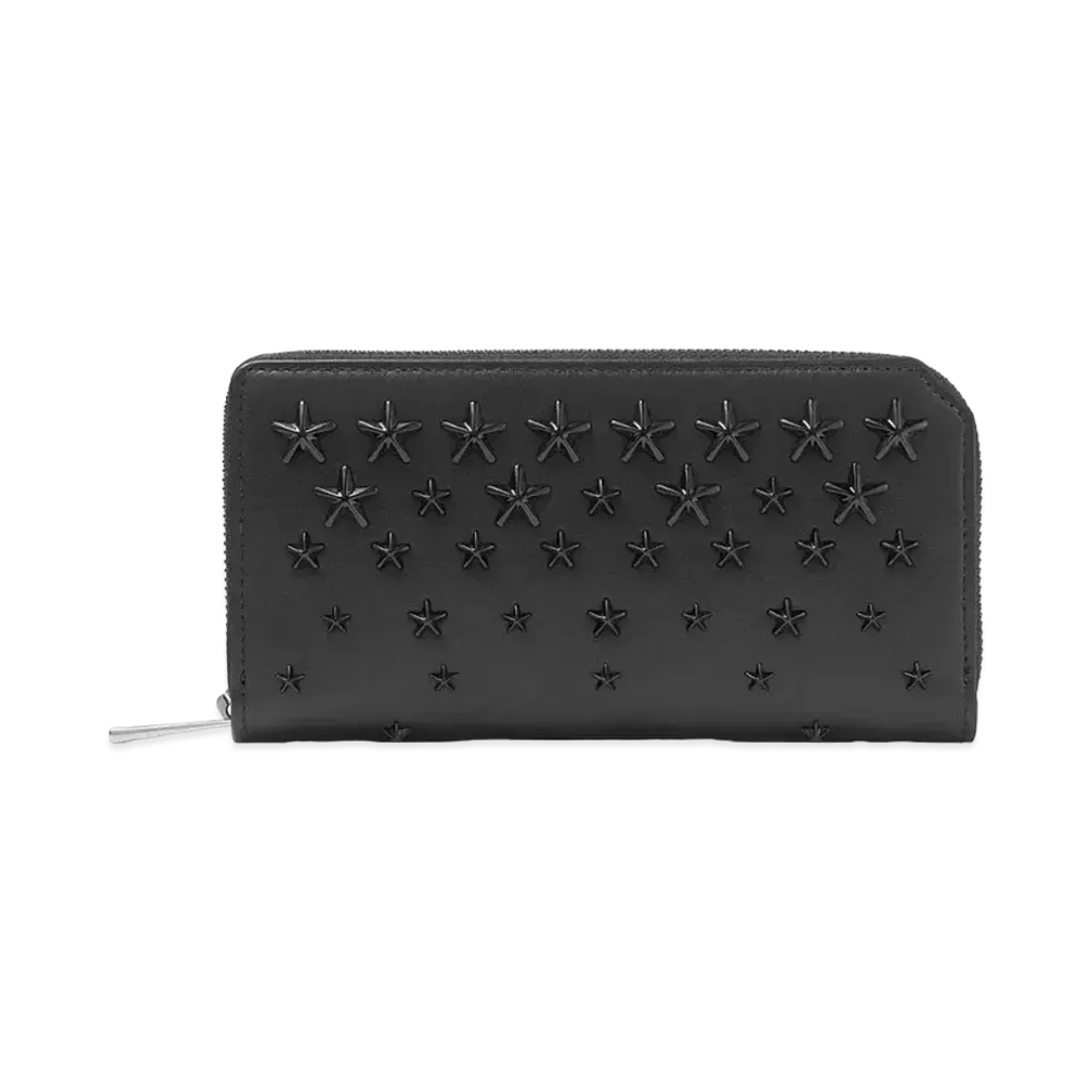 Jimmy Choo Carnaby S Smooth Calf Leather Wallet With Star Studs "Black"