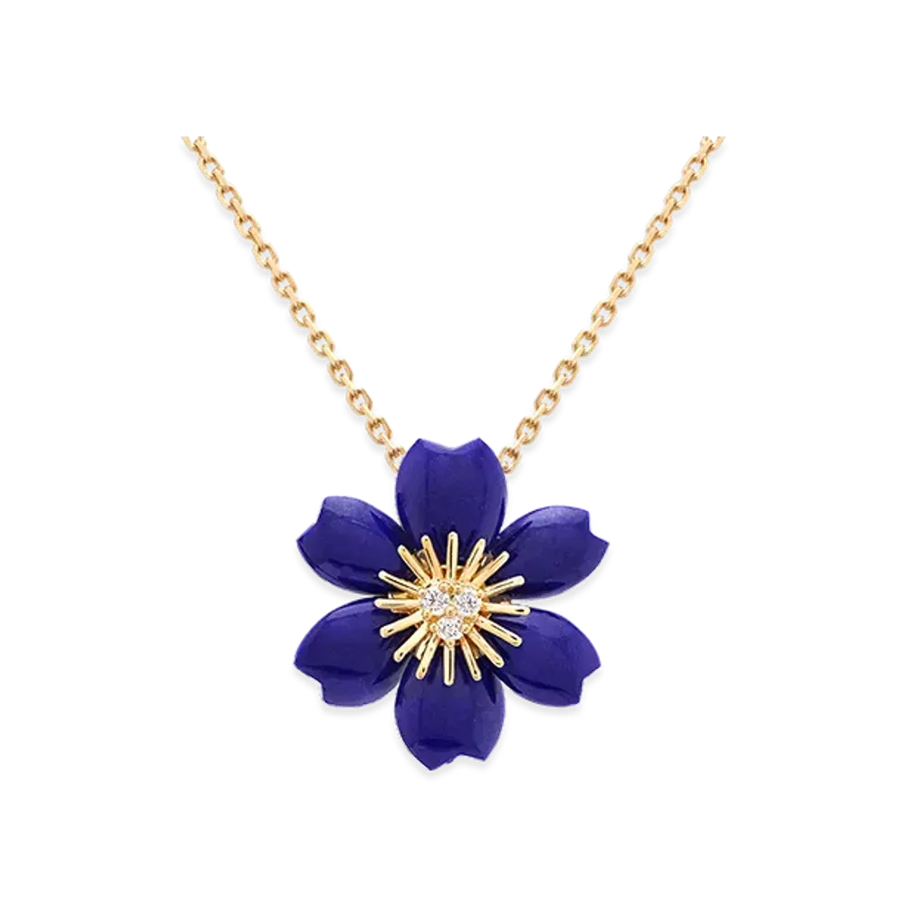 Van Cleef & Arpels Rose de Noel pendant mini model "18K Yellow gold/Diamond/Lapis lazuli"