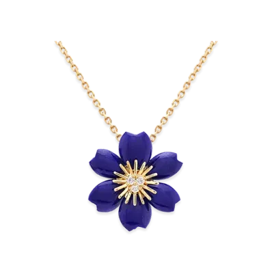 Van Cleef & Arpels Rose de Noel pendant mini model "18K Yellow gold/Diamond/Lapis lazuli"