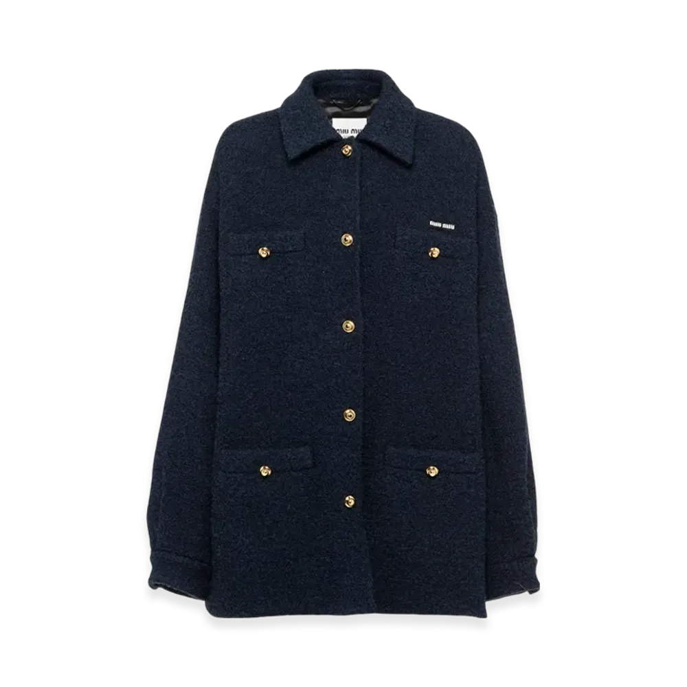 MIU MIU Women's Boucle Blouson Jacket "Blue"