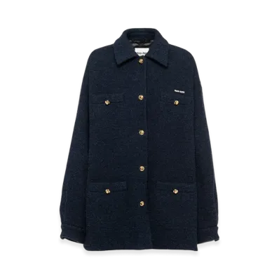MIU MIU Women's Boucle Blouson Jacket "Blue"
