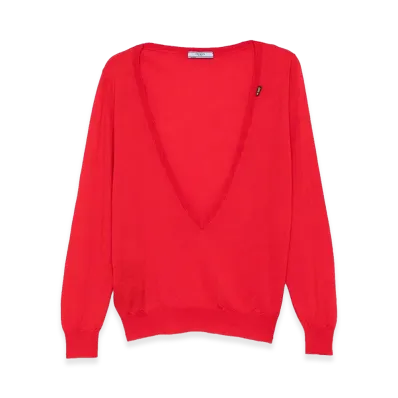 PRADA Wonen's Cashmere V Neck "Red"