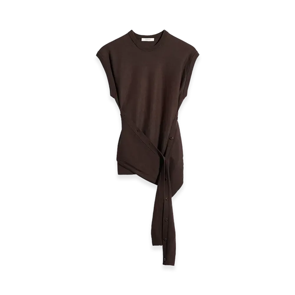 LEMAIRE Women's Merino Blend Sleeveless Button Top "Dark Cacao"