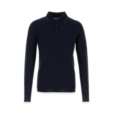 BALENCIAGA Wool Long Sleeve Polo Shirt "Midnight Blue"