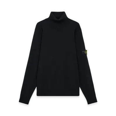 Stone Island 525C4 Light Pure RWS Wool Turtleneck Sweater with Ribbed Details - 24FW "Black"