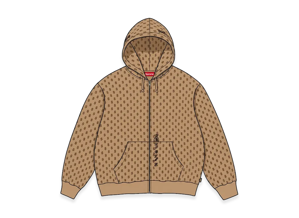 Supreme God Over Money Zip Up Hooded Sweatshirt "Money"