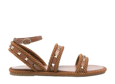 Valentino Garavani Women's Caramel Fabric Rockstud Sandals "Camel"