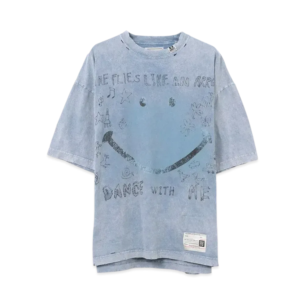 Maison MIHARA YASUHIRO Bleached Smily Face Print T-Shirt "Blue"