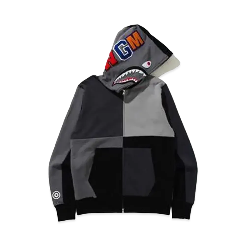 A BATHING APE MULTI COLOR PATCHWORK SHARK FULL ZIP HOODIE "Black"