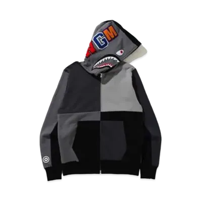 A BATHING APE MULTI COLOR PATCHWORK SHARK FULL ZIP HOODIE "Black"
