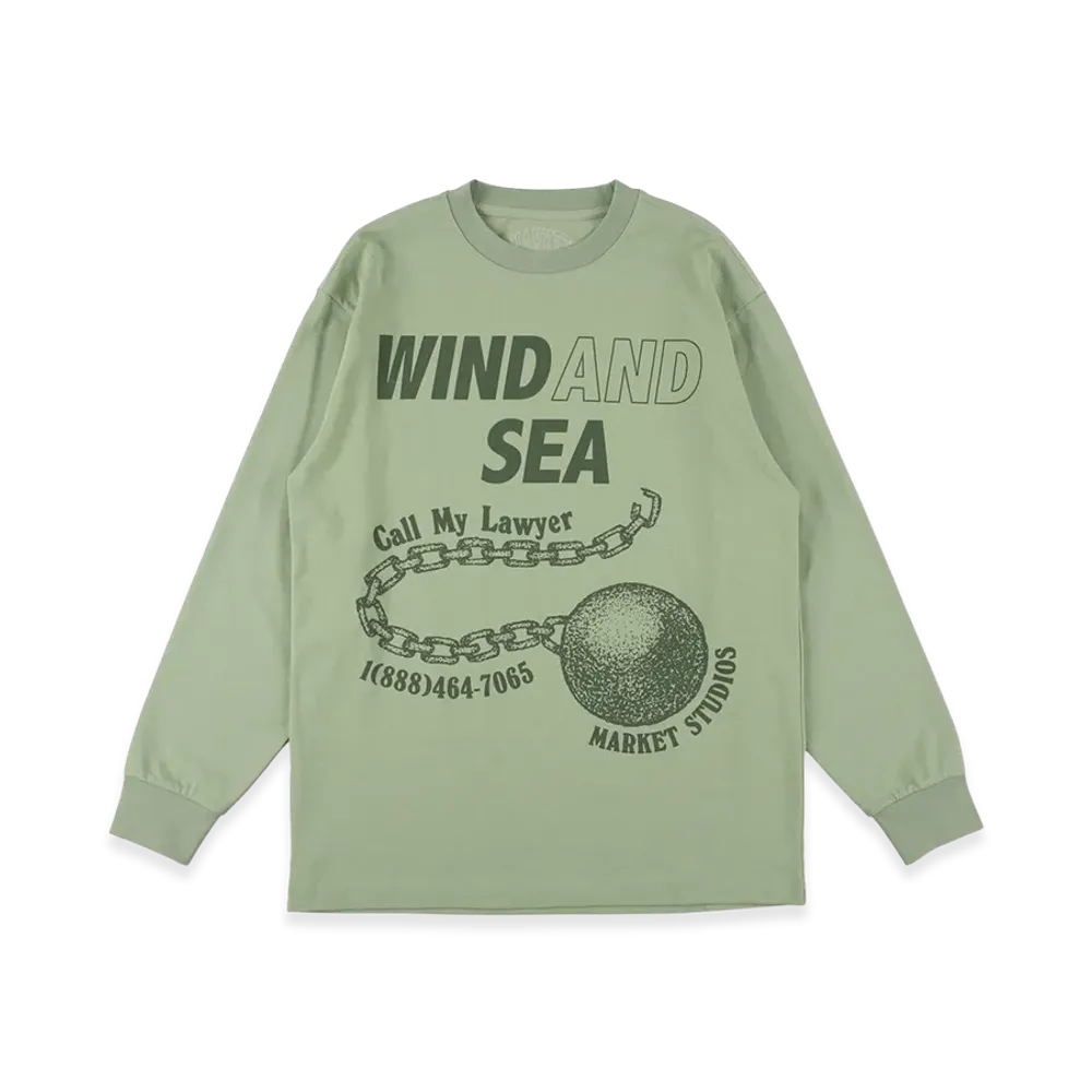 WIND AND SEA x MARKET Call My Lawer L/S Tee "Desert Green"