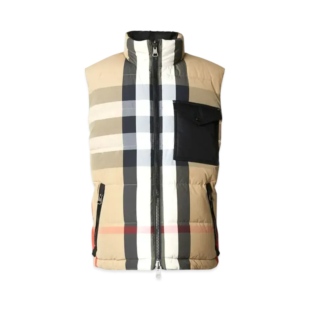Burberry Reversible Check Nylon Puffer Gilet "Archive Beige/Black"