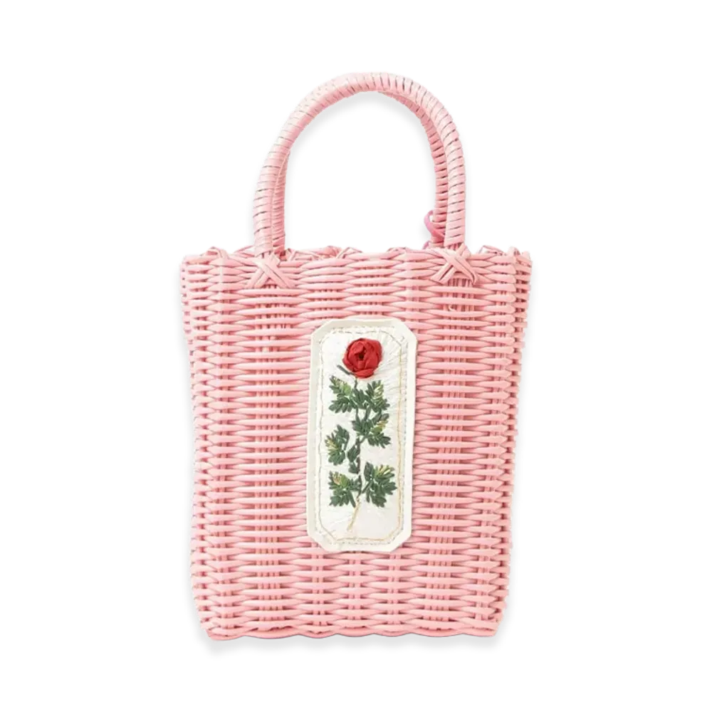 BEAMS COUTURE x RURU MARY'S Hand-Embroidered Petit Basket Bag "Pink"