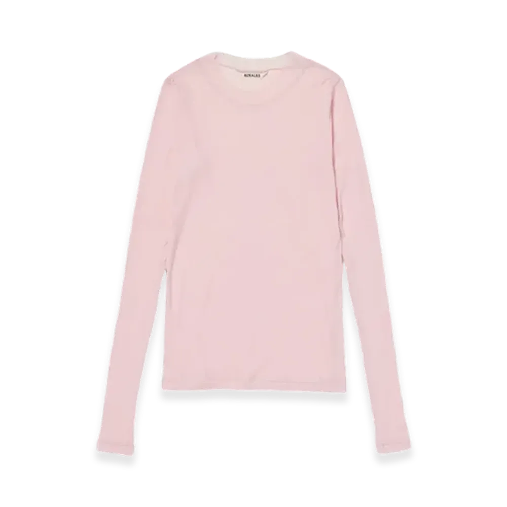 AURALEE High Gauge Sheer Rib L/S T-Shirt "Pink"