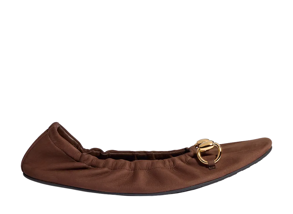 GUCCI Women's Prima Flat Ballet Shoe "Dark Brown"