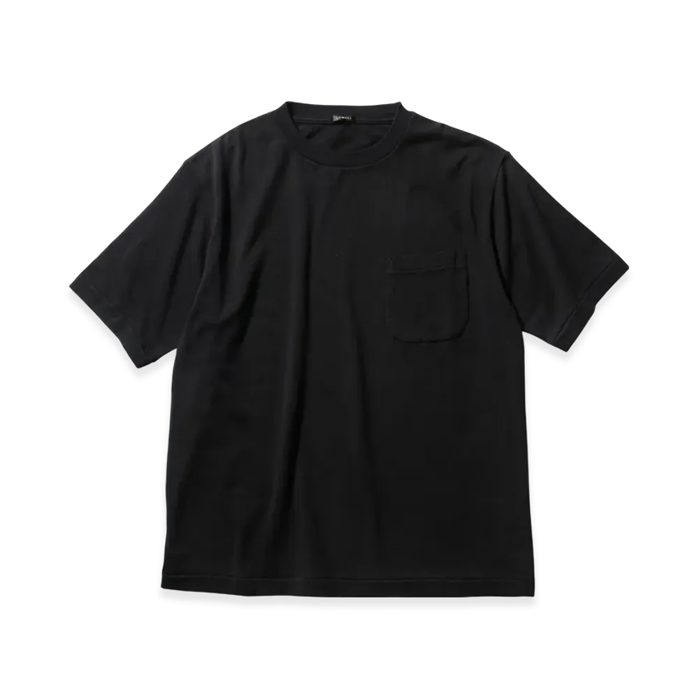 COMOLI Cotton Silk Lined French Terry S/S Crew "Black"