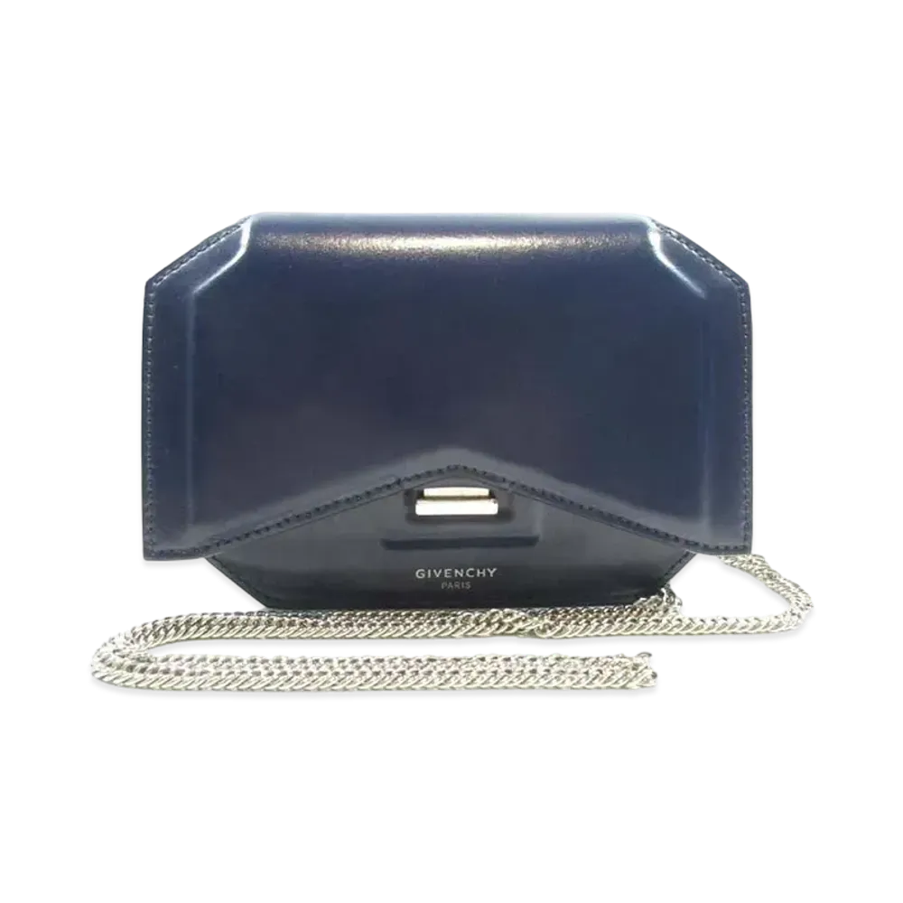 GIVENCHY Bowcut Leather Chain Shoulder Bag "Blue"