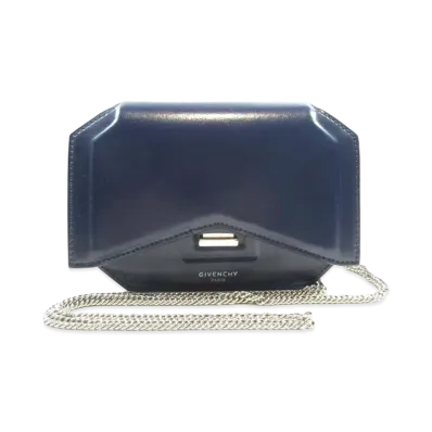 GIVENCHY Bowcut Leather Chain Shoulder Bag "Blue"