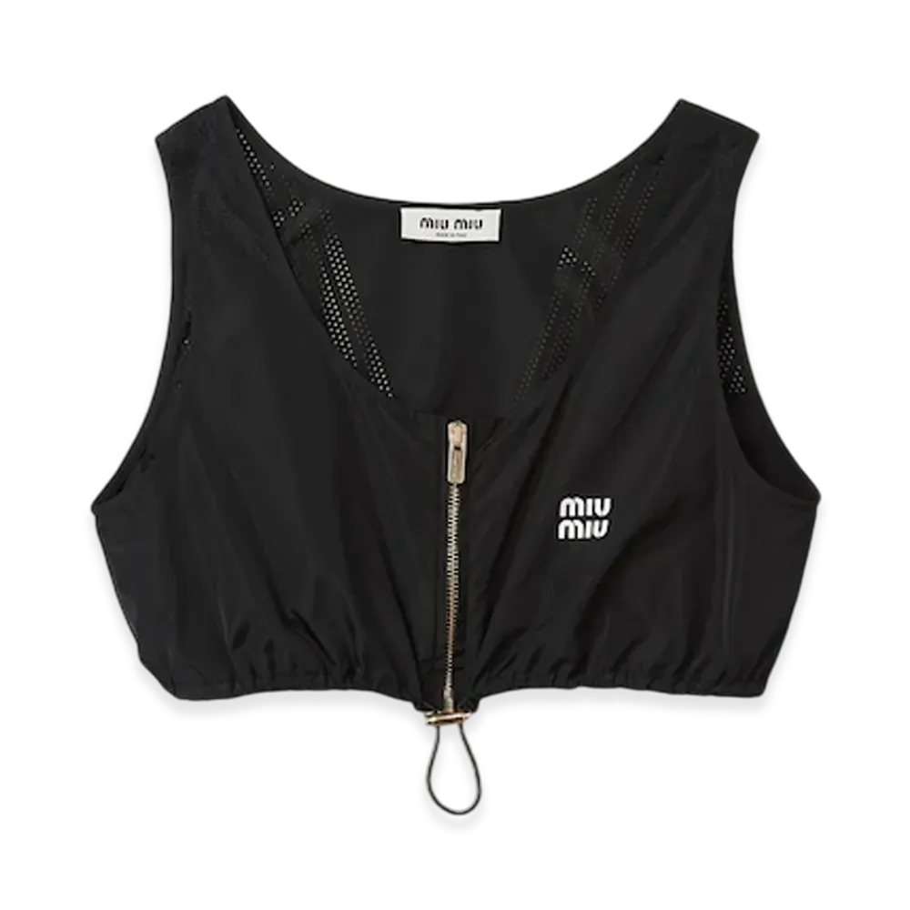MIU MIU Women's Technical Silk Top "Black"