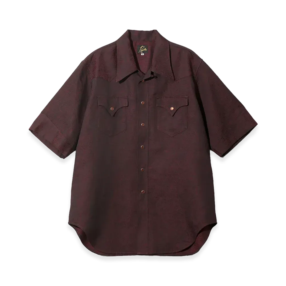 NEEDLES S/S Western Shirt Micro Shadow Plaid "Burgundy"