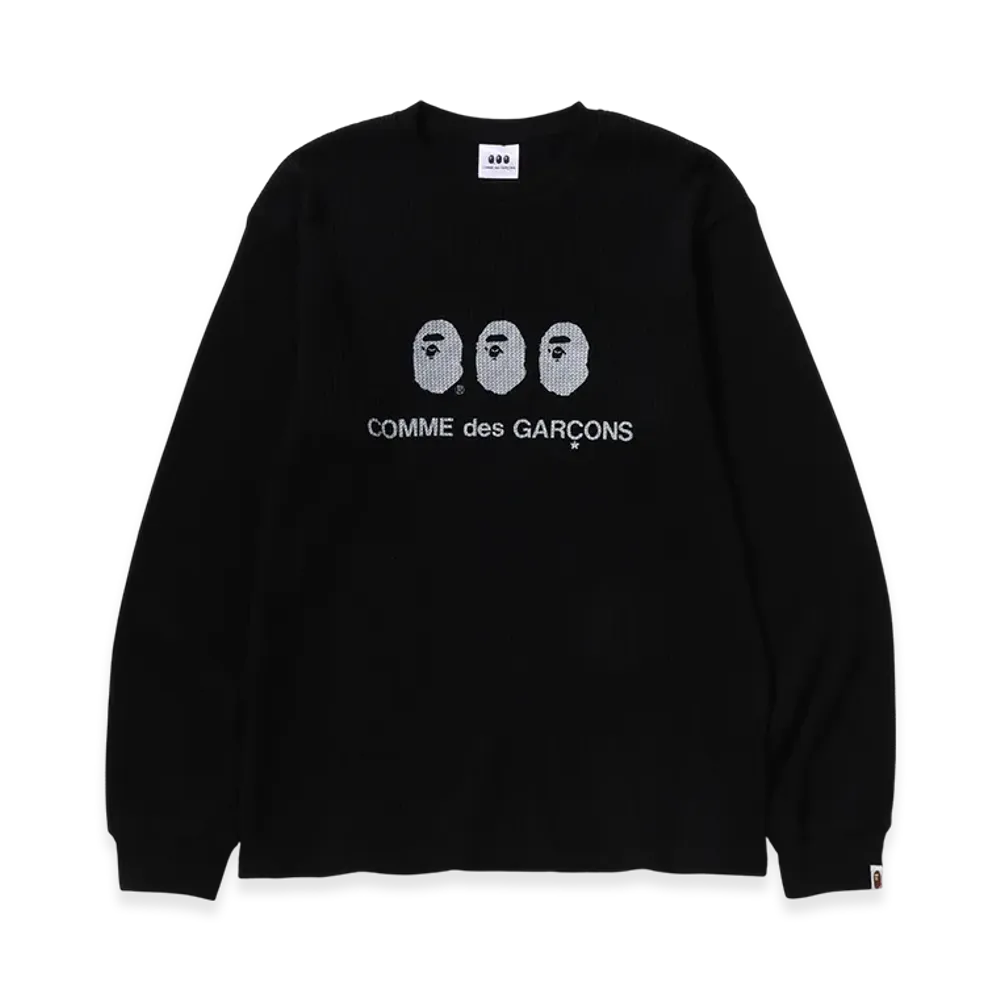 A BATHING APE x COMME des GARCONS OSAKA WAFFLE L/S Tee "Black"