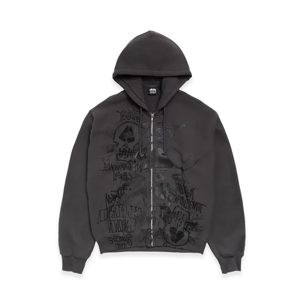 Stussy Skulls Zip Hoodie Pigment Dyed "Faded Black"