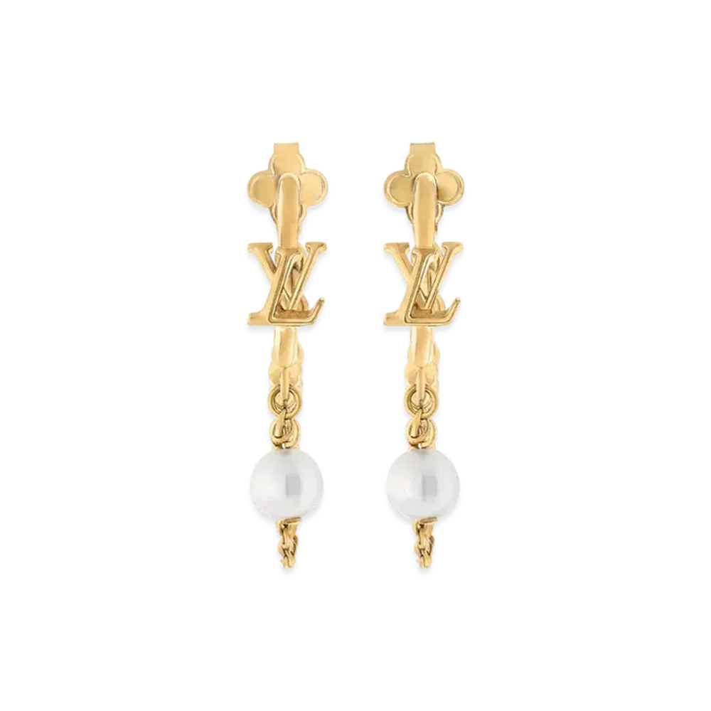 Louis Vuitton Blooming Pearls Earrings Monogram Flower LV Initial "Dore"