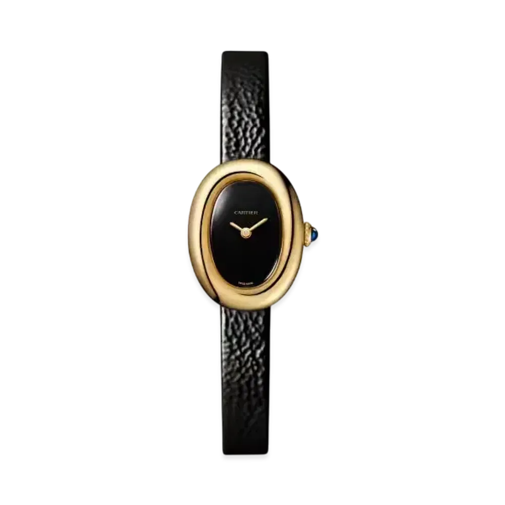 Cartier Baignoire Watch Mini Model Quartz Movement Leather "Yellow Gold/Black" WGBA0040