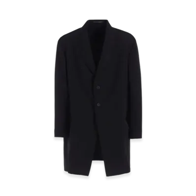 Yohji Yamamoto POUR HOMME Wool Gabardine Asymmetry Lapel Jacket "Black"