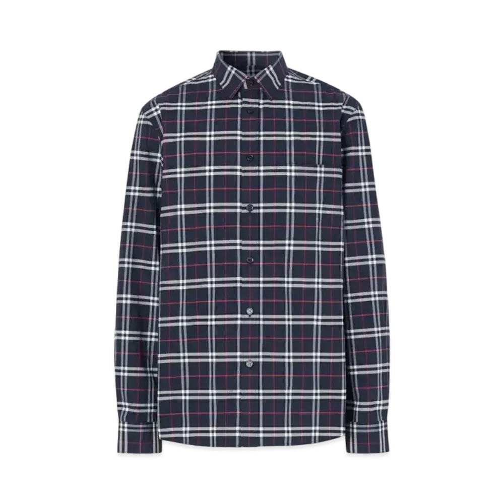 Burberry Men's Check Stretch Cotton Shirt "Navy"