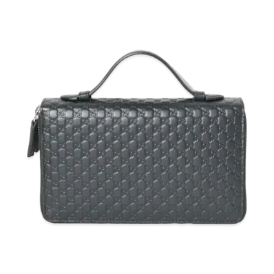 GUCCI Micro Guccissima Zip Around Clutch Bag "Black"