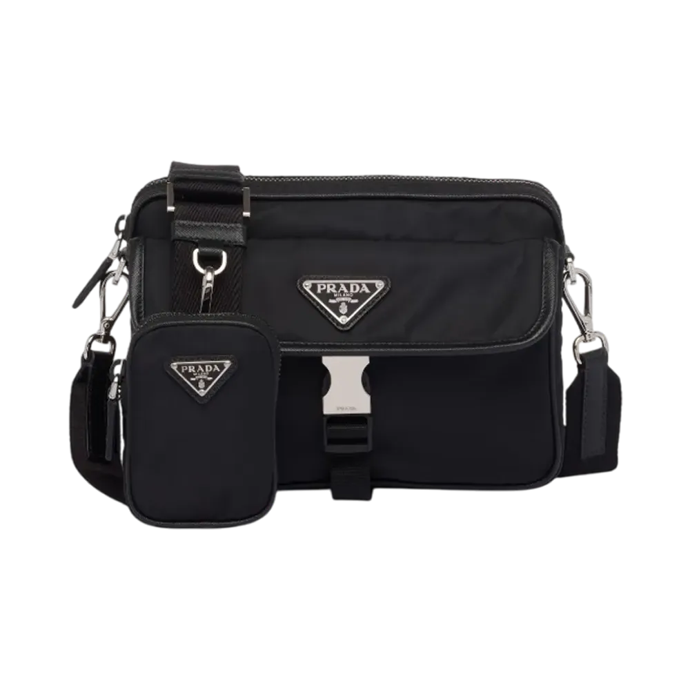 PRADA Re-Nylon x Saffiano Leather Shoulder Bag "Black"